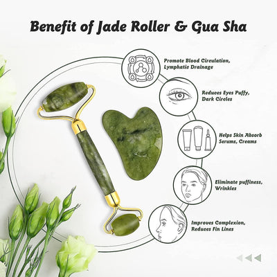 Jade Roller & Gua Sha Set – Natural Facial Massage Tools for Glowing Skin